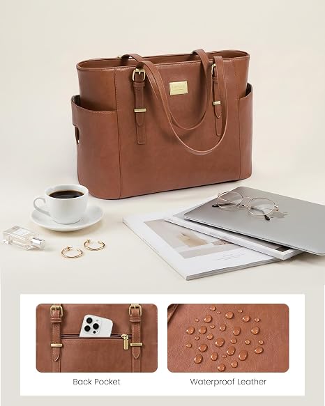 Country Leather Vintage Leather Laptop Tote Bag for Women – 15.6" Professional Work & Office Bag