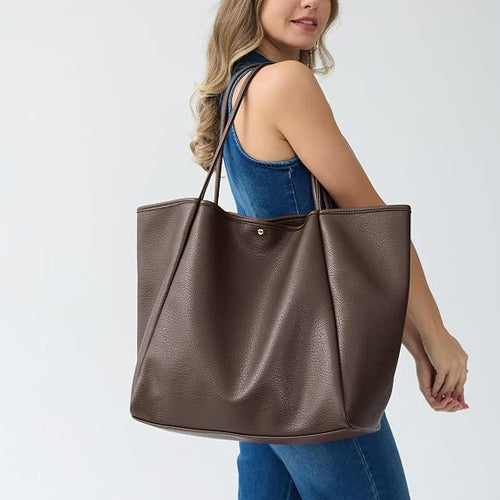 Country Leather Oversized Tote Bag – Premium PU Leather Weekender & Travel Handbag